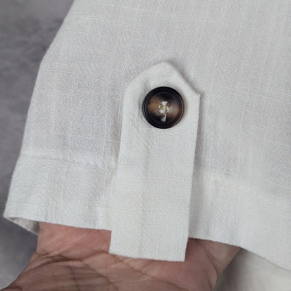 IKT Maggie Size Medium White 30% Linen Cropped Blouse With Drawstring Waist - Picture 3 of 12